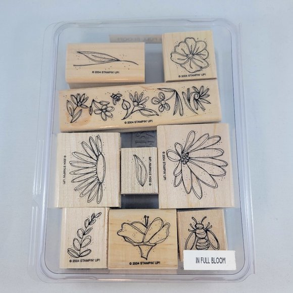 Wood Stamp Set Stampin’ Up! In Full Bloom Bee Flowers Garden 2004 Paper Crafts C - Picture 1 of 7